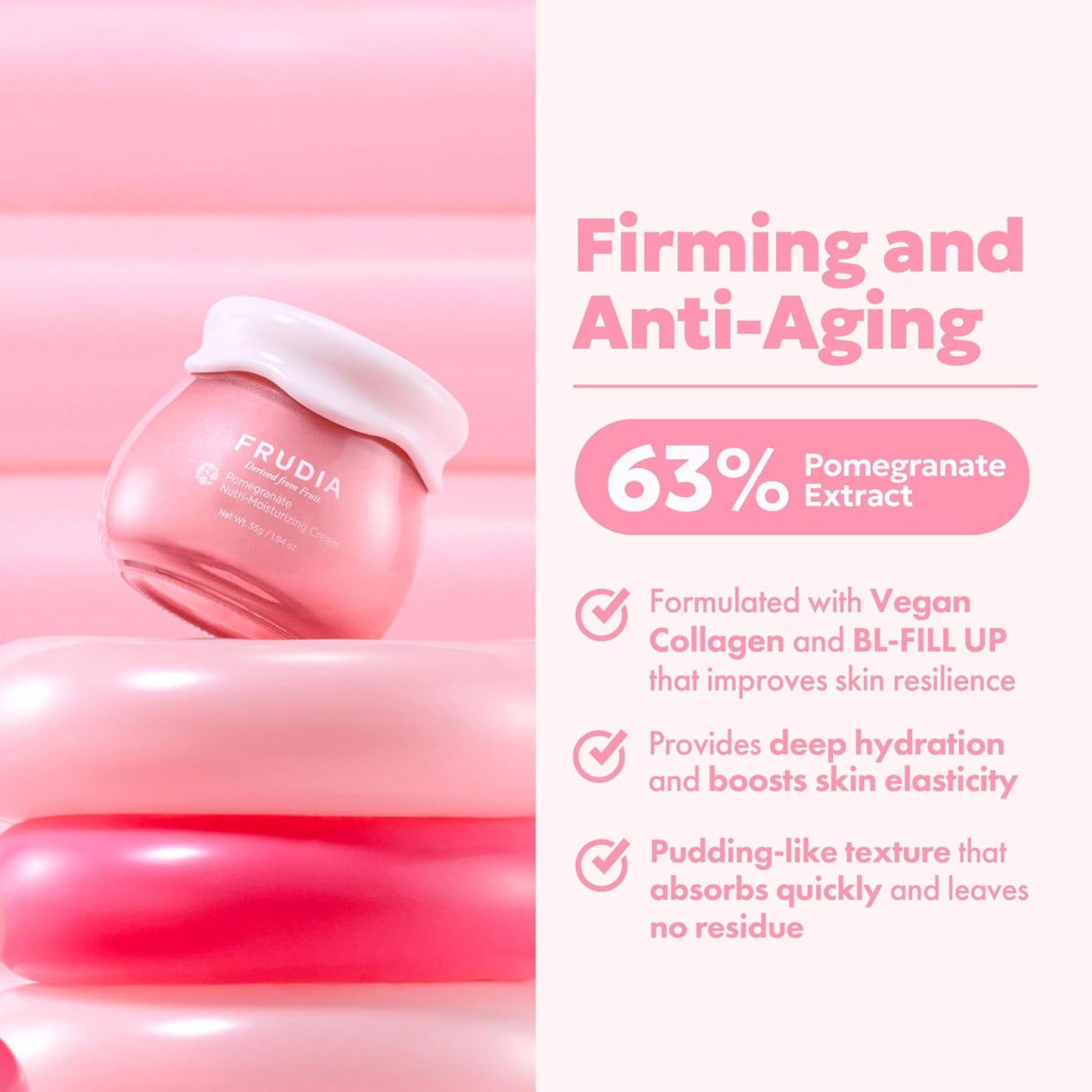 FRUDIA Pomegranate Nutri-Moisturizing Face Cream (1.94 oz) - Anti-Aging and Firming Korean Face Moisturizer w/63% Pomegranate Extract, BL-FILL UP & Vegan Collagen | Vegan & Cooling