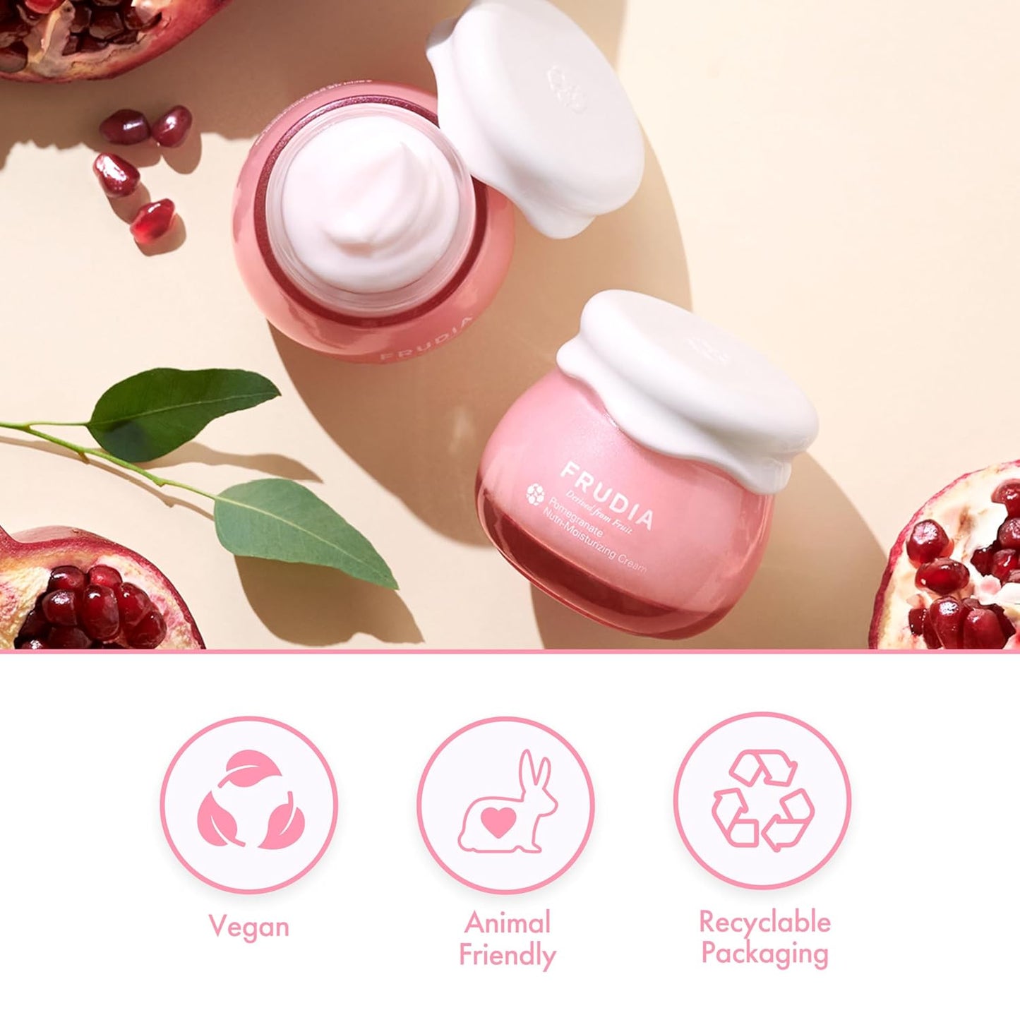 FRUDIA Pomegranate Nutri-Moisturizing Face Cream (1.94 oz) - Anti-Aging and Firming Korean Face Moisturizer w/63% Pomegranate Extract, BL-FILL UP & Vegan Collagen | Vegan & Cooling